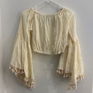 Cream Off-Shoulder Bell Sleeve Top
